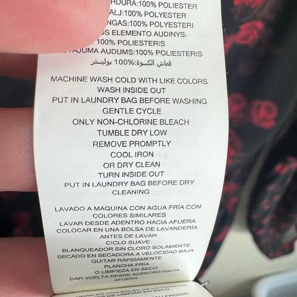 Michael Kors Black Red Rose Print Lined Lightweight Long Sleeve Chiffon Blouse L - Picture 10 of 10